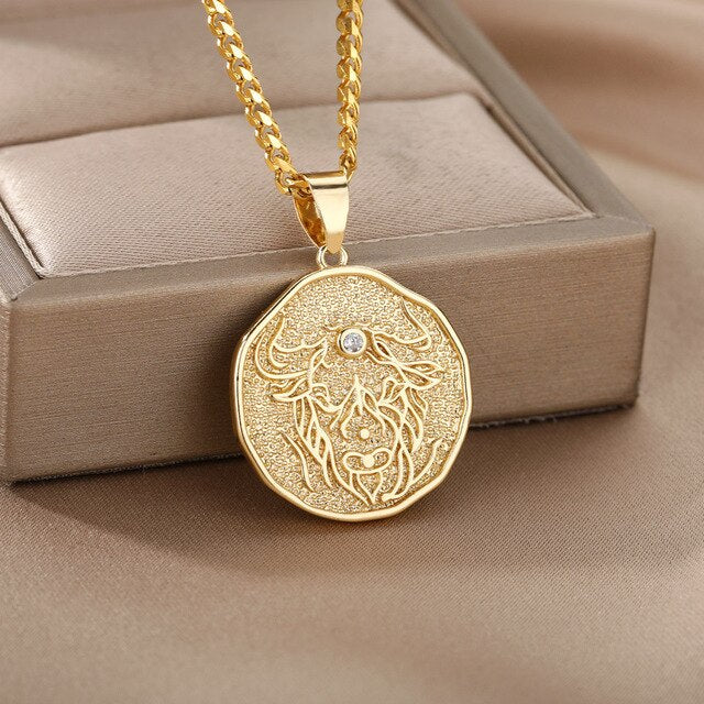 Astrological Sign Coin Pendant Necklace